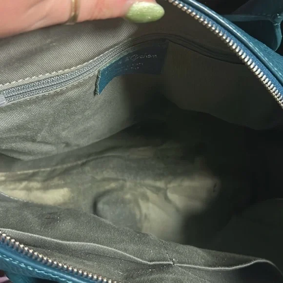 Mark and Graham Pebbled Genuine Leather Bag Teal  - Adjustable crossbody strap - Picture 5 of 6